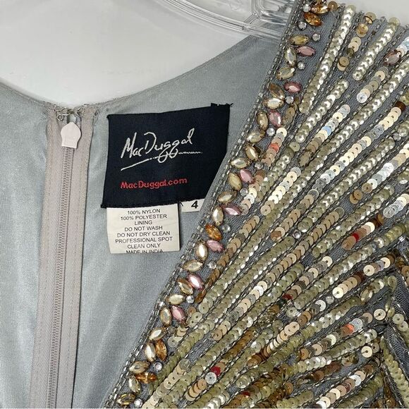 Mac Duggal 5538 Embellished V-Neck Butterfly Sleeve Column Platinum Gown, Size 4 - Picture 5 of 13